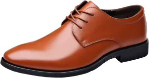 Mens Durable Plain Toe Derby Comfortable Business Formal Shoes with Arch Support Non Slip Casual Leather Shoe Low Top Lace Up Dress Shoe for Men Waterproof Daily Work Footwear