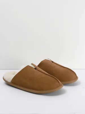 Men's Faux Fur Inside Plain Slippers,Brown