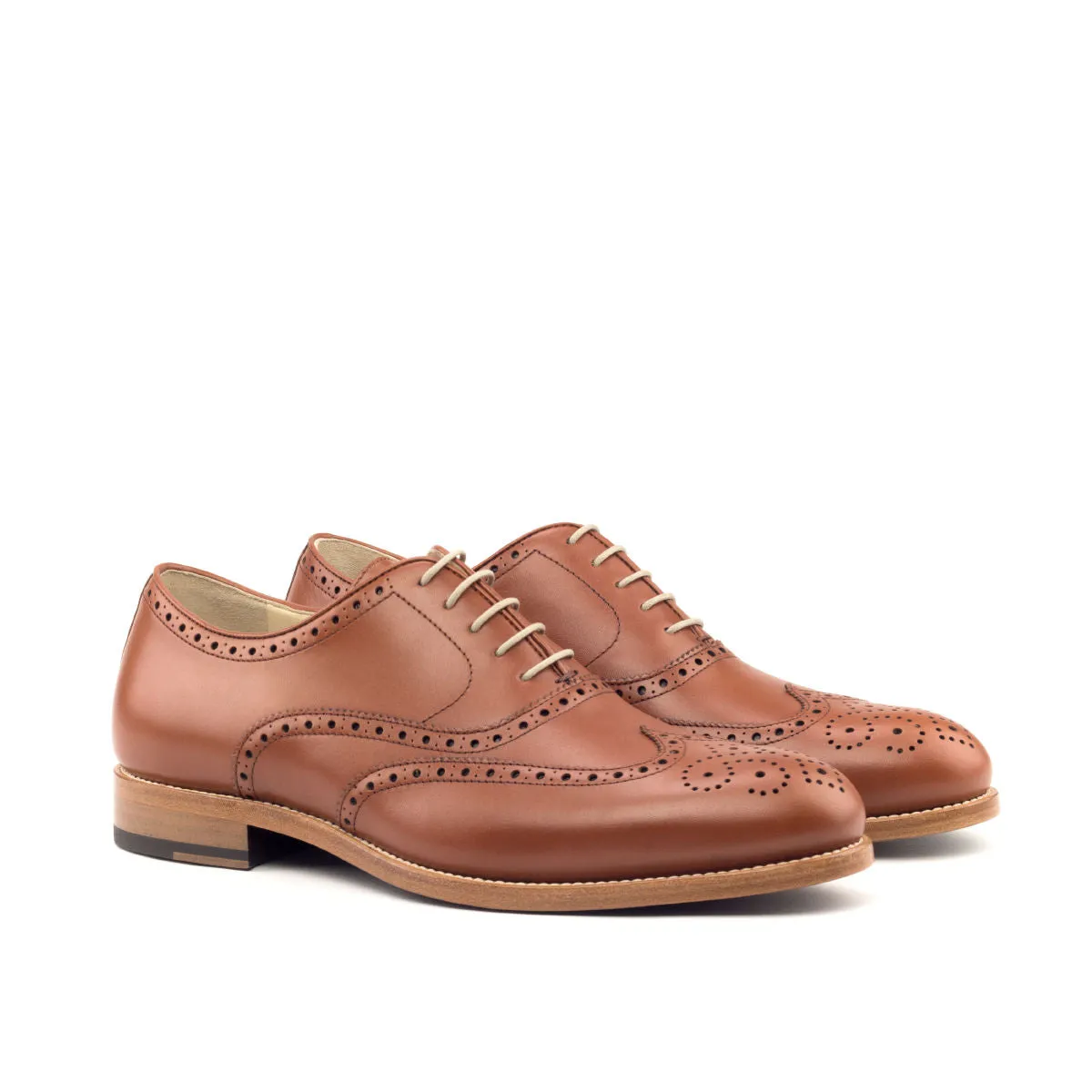 Men's Full Brogue Leather Shoes Wide Plus Size Brown 2640