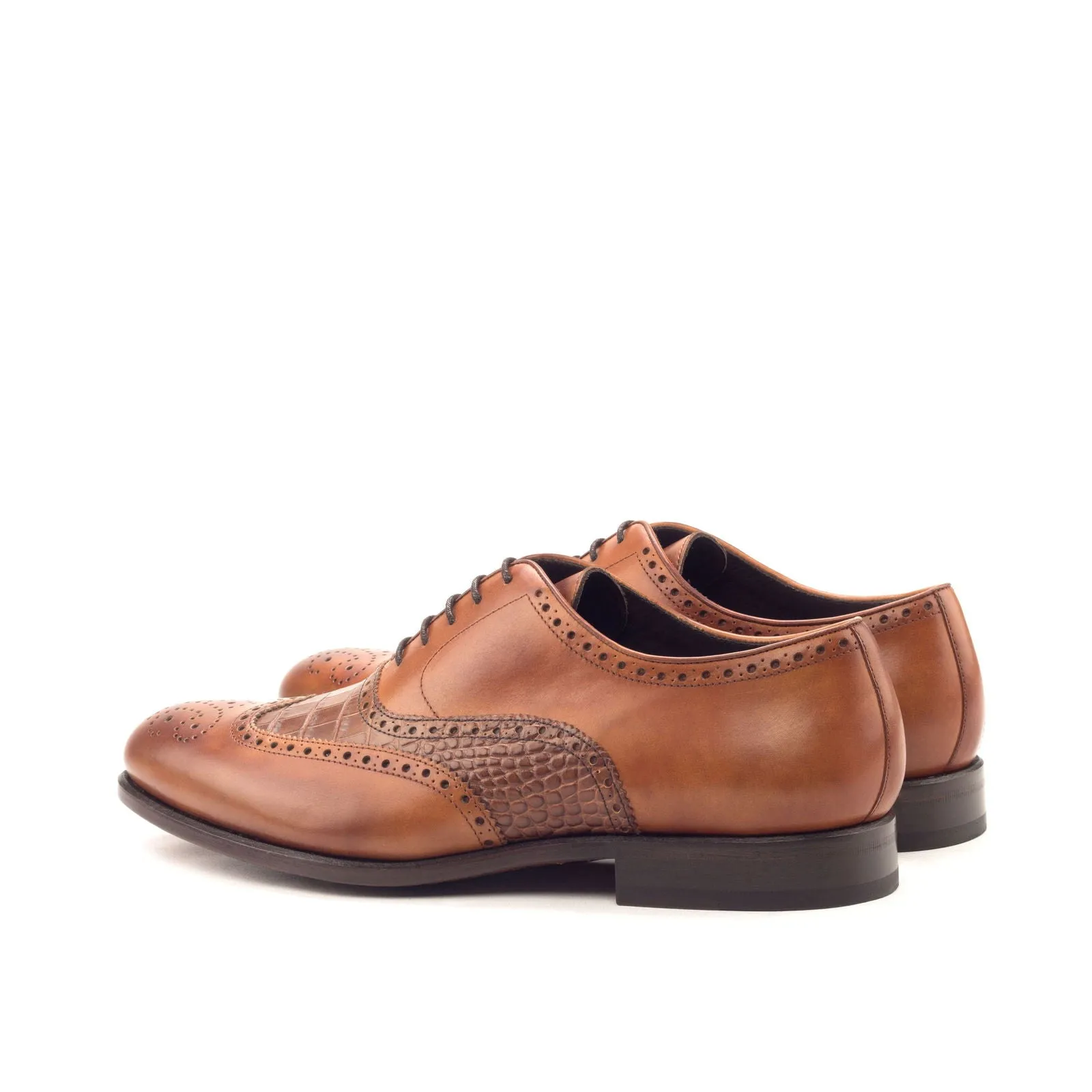 Men's Full Brogue Leather Shoes Wide Plus Size Brown 5450