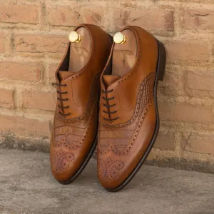 Men's Full Brogue Leather Shoes Wide Plus Size Brown 5450