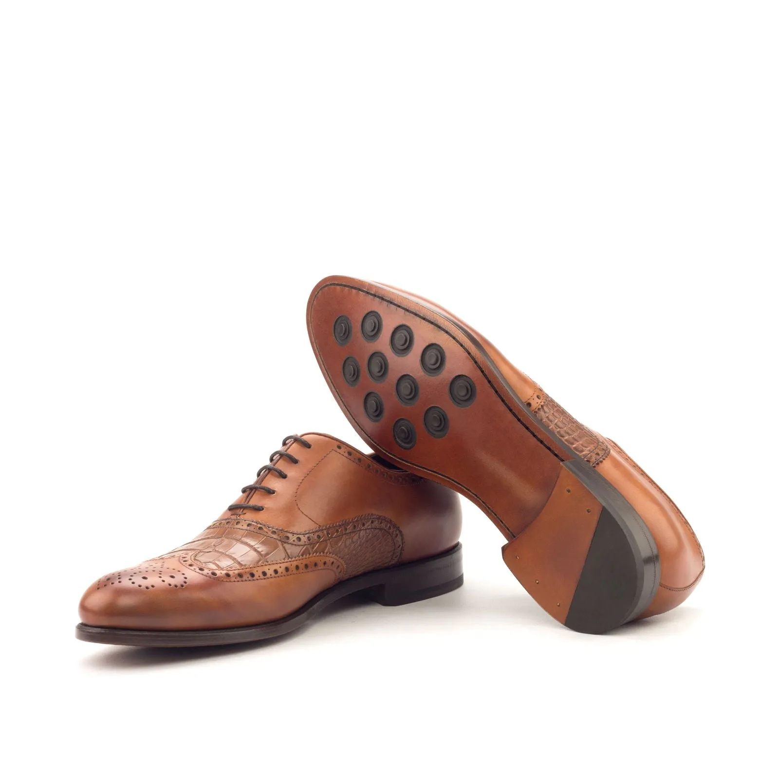 Men's Full Brogue Leather Shoes Wide Plus Size Brown 5450