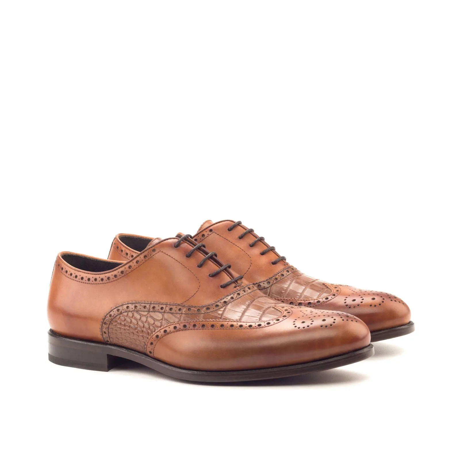 Men's Full Brogue Leather Shoes Wide Plus Size Brown 5450