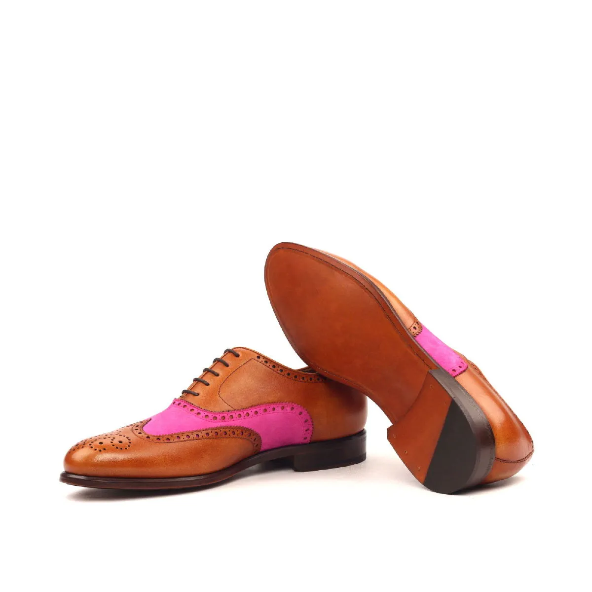 Men's Full Brogue Leather Shoes Wide Plus Size Brown Violet 2384