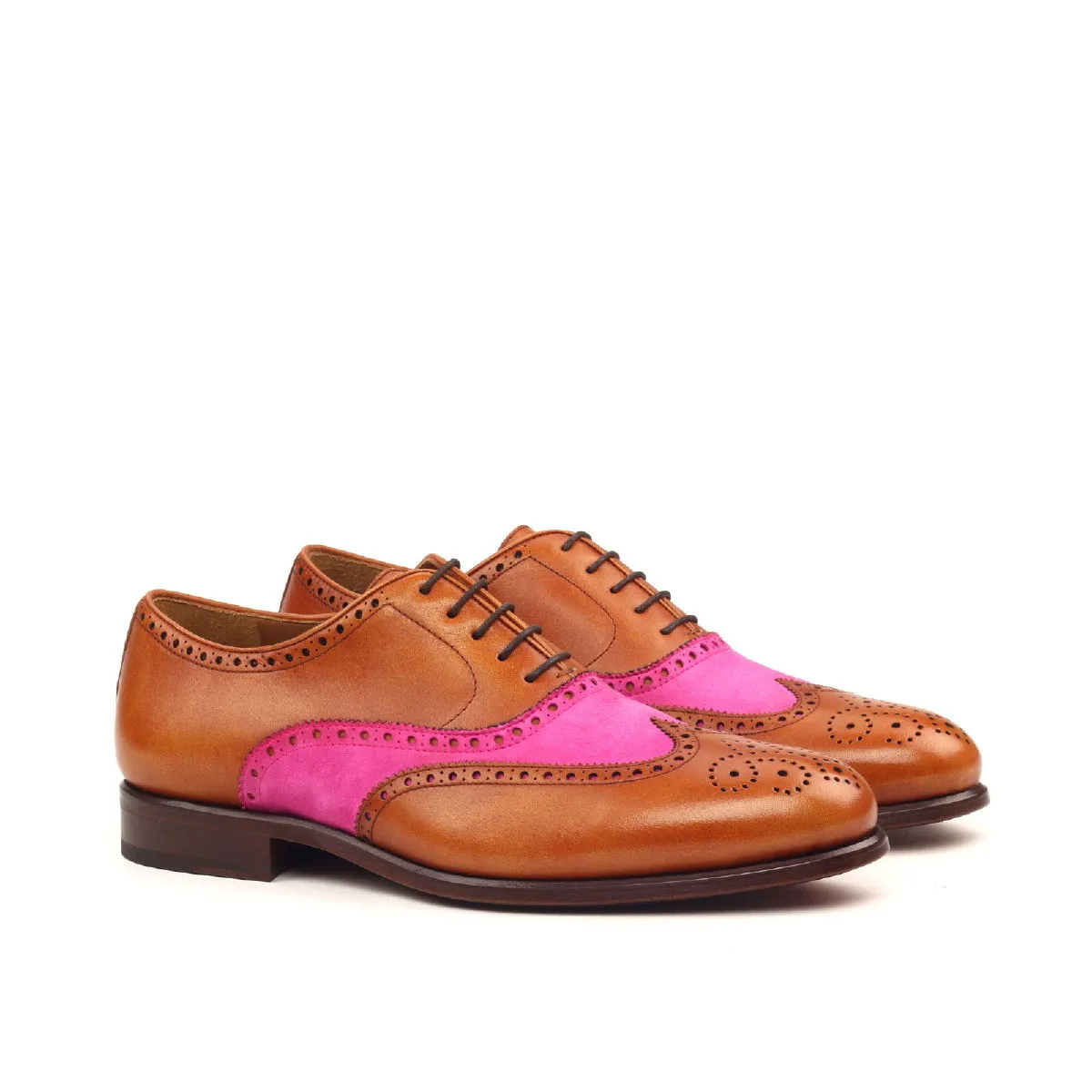 Men's Full Brogue Leather Shoes Wide Plus Size Brown Violet 2384