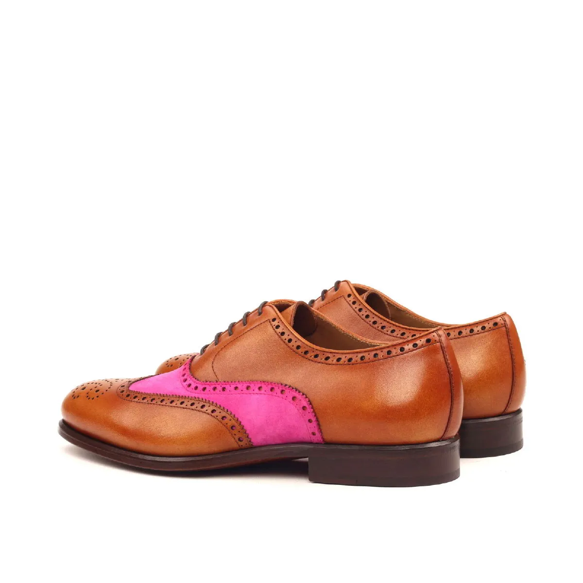 Men's Full Brogue Leather Shoes Wide Plus Size Brown Violet 2384