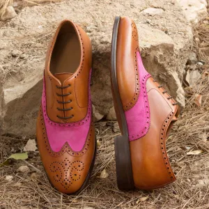 Men's Full Brogue Leather Shoes Wide Plus Size Brown Violet 2384