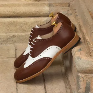 Men's Full Brogue Leather Shoes Wide Plus Size Brown White 2627