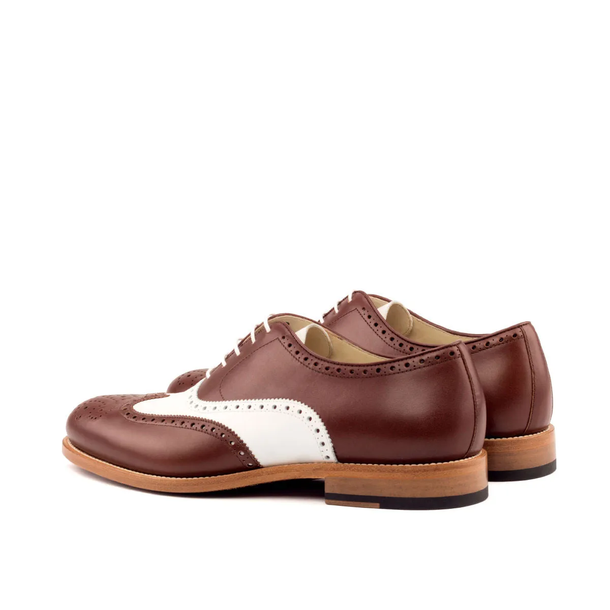 Men's Full Brogue Leather Shoes Wide Plus Size Brown White 2627