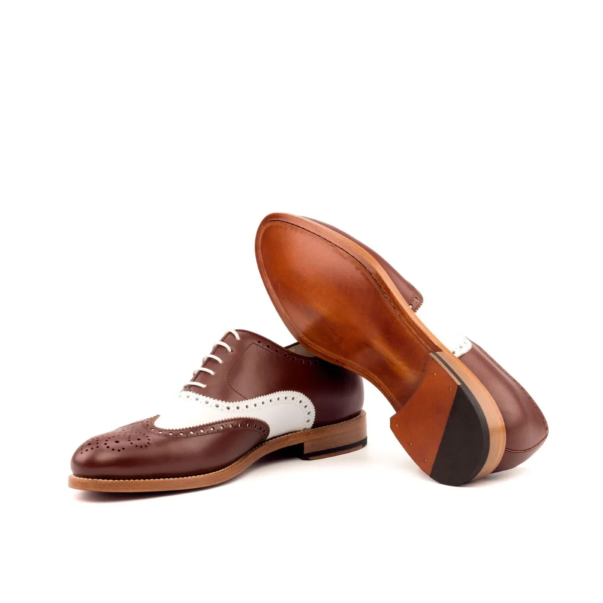 Men's Full Brogue Leather Shoes Wide Plus Size Brown White 2627