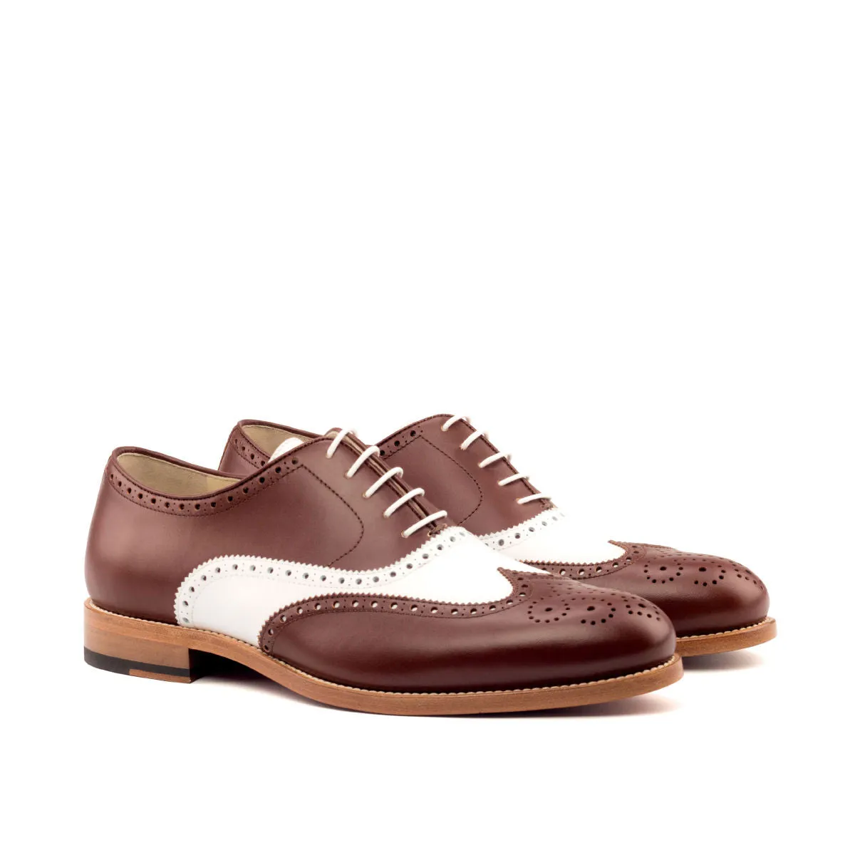 Men's Full Brogue Leather Shoes Wide Plus Size Brown White 2627