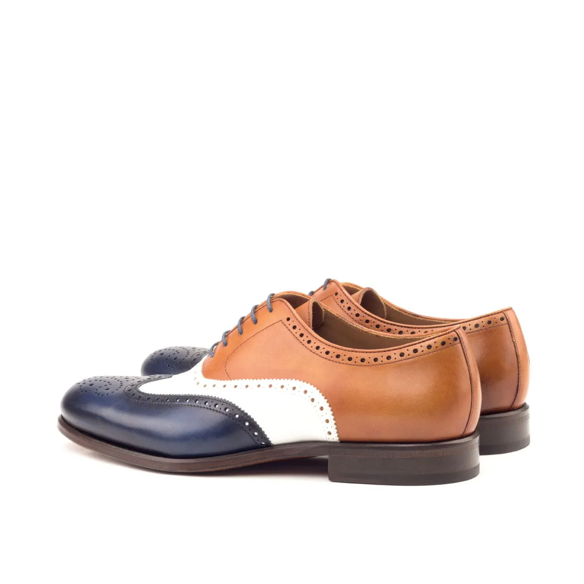 Men's Full Brogue Leather Shoes Wide Plus Size White Brown 2652