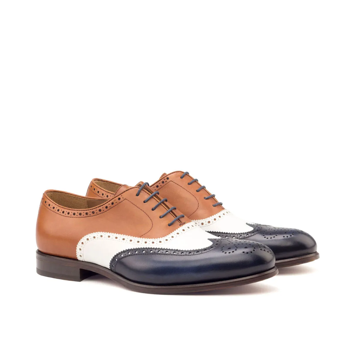 Men's Full Brogue Leather Shoes Wide Plus Size White Brown 2652