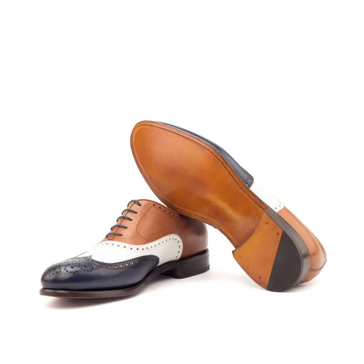 Men's Full Brogue Leather Shoes Wide Plus Size White Brown 2652