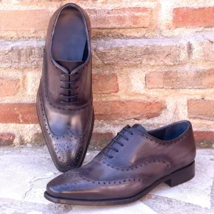 Men's Full Brogue Shoes Patina Leather Wide Plus Size Grey 1973