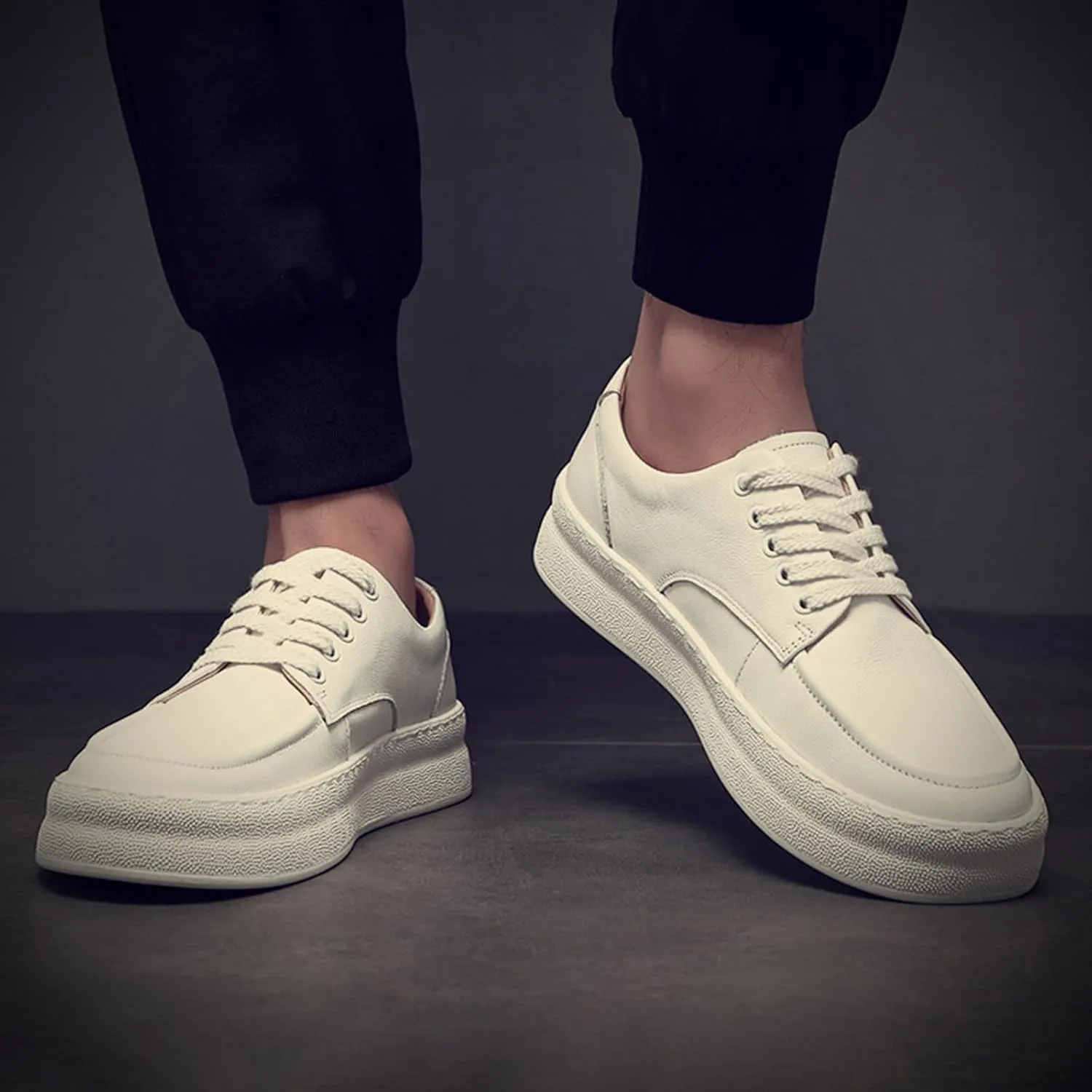 Men's Leather Fashion Dress Sneakers,Comfort Breathable Low-top Lace-up Rubber Cup Sole Business Casual Oxford Shoes