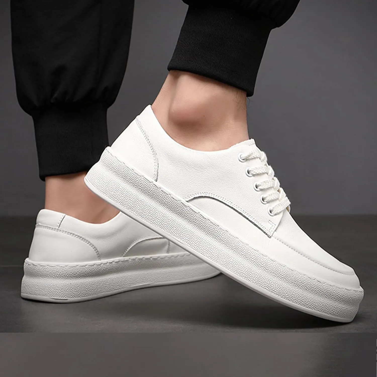 Men's Leather Fashion Dress Sneakers,Comfort Breathable Low-top Lace-up Rubber Cup Sole Business Casual Oxford Shoes