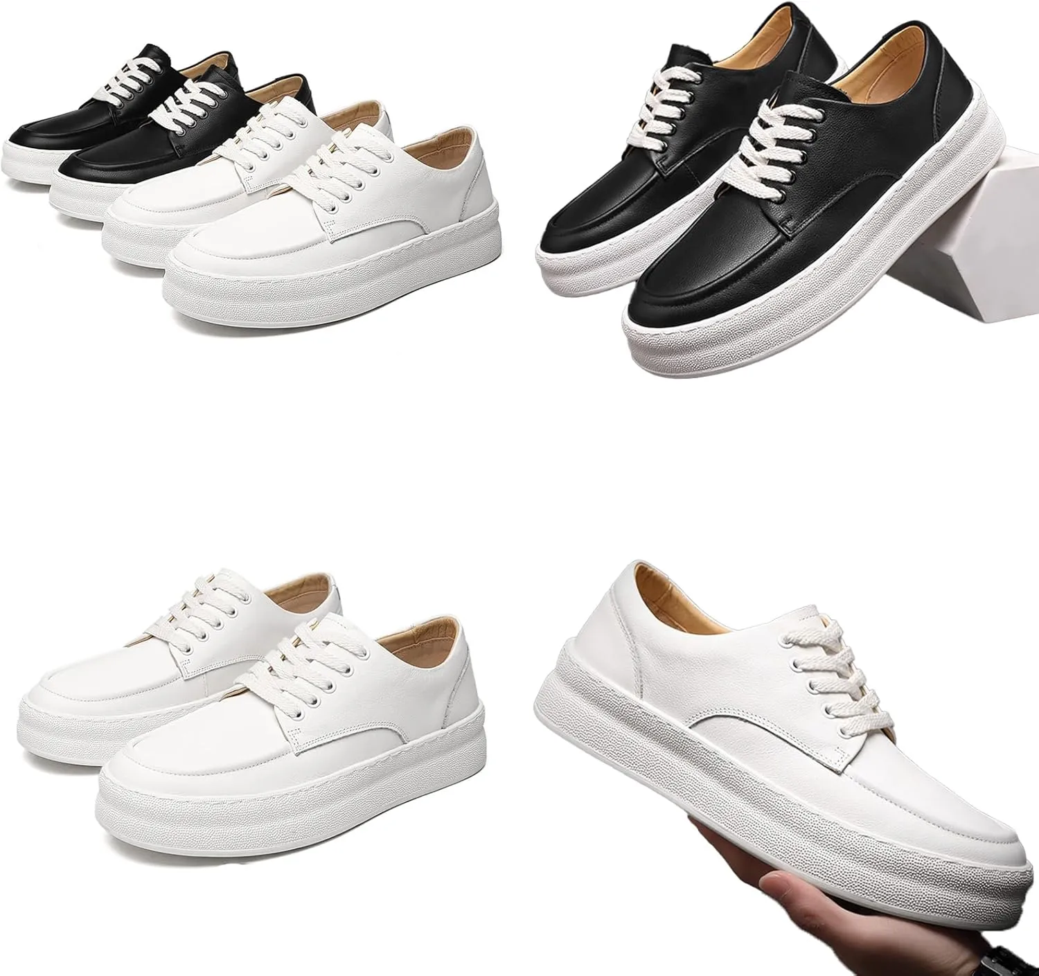 Men's Leather Fashion Dress Sneakers,Comfort Breathable Low-top Lace-up Rubber Cup Sole Business Casual Oxford Shoes