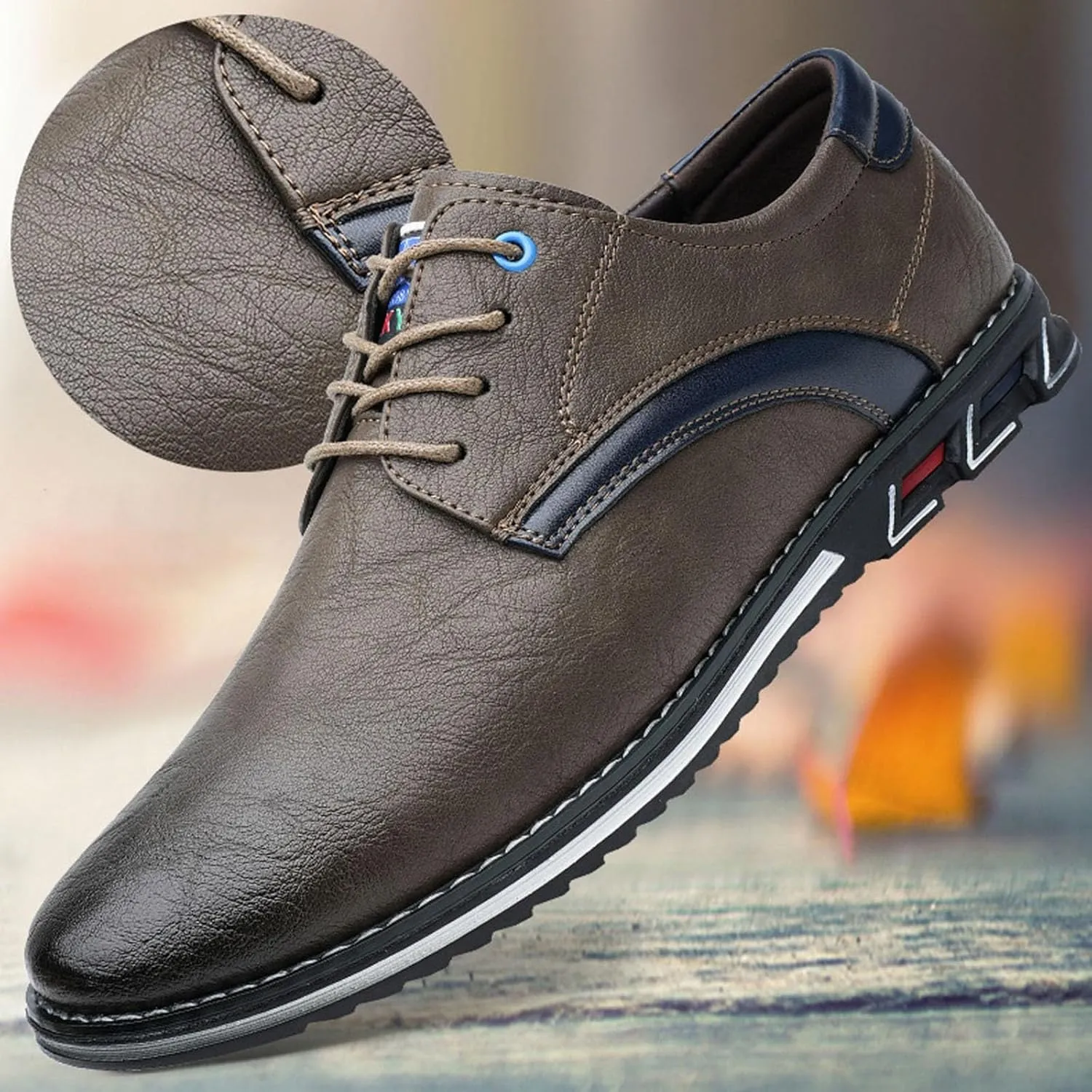 Mens Leather Sneakers Non Slip Flat Business Shoes Lined Derby for Men Matte Leather Shoes with Supple and Durable Upper Waterproof Business Formal Boots with Cushion Sole
