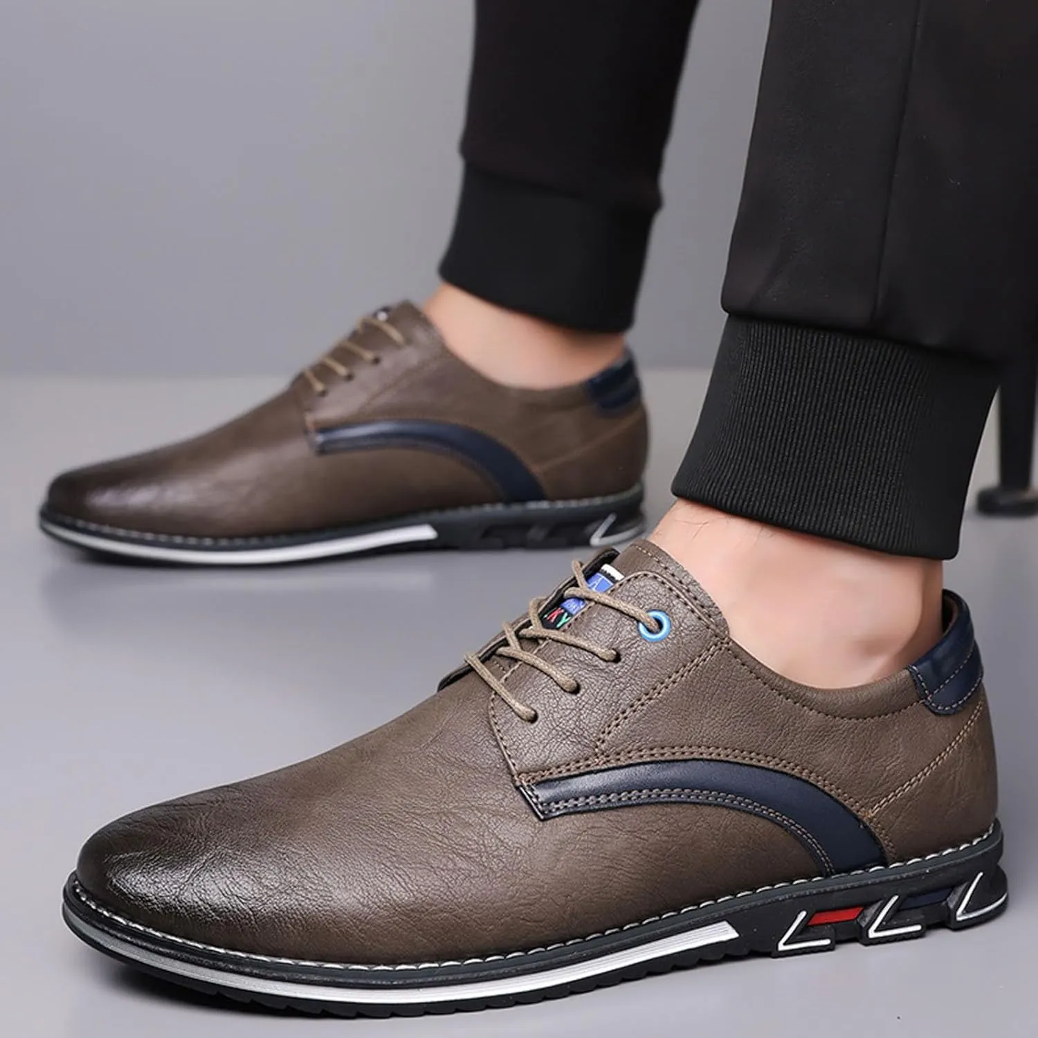 Mens Leather Sneakers Non Slip Flat Business Shoes Lined Derby for Men Matte Leather Shoes with Supple and Durable Upper Waterproof Business Formal Boots with Cushion Sole