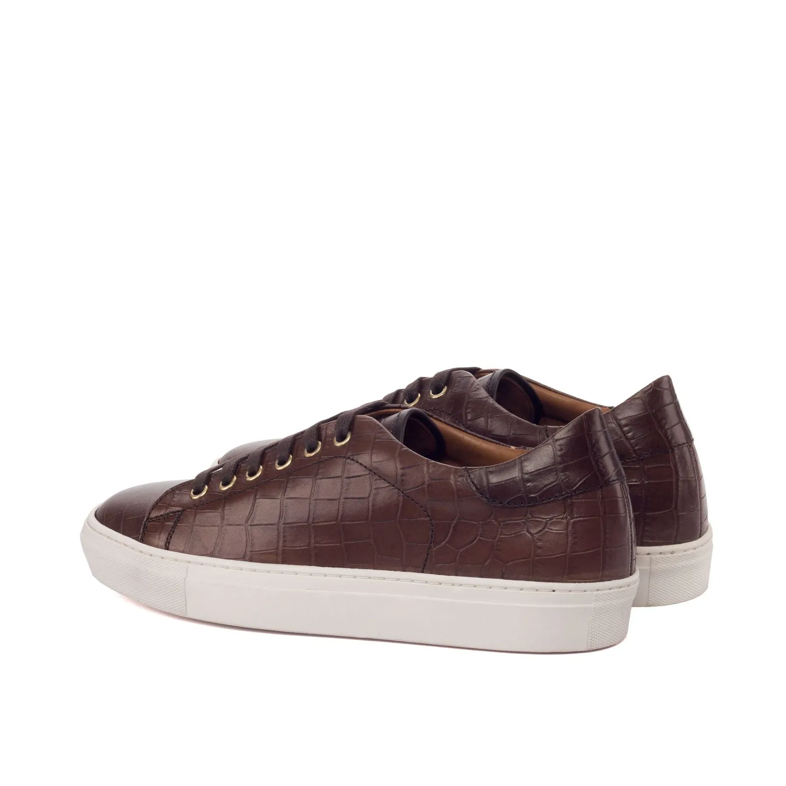 Men's Leather Trainers Wide Plus Size Brown 3188