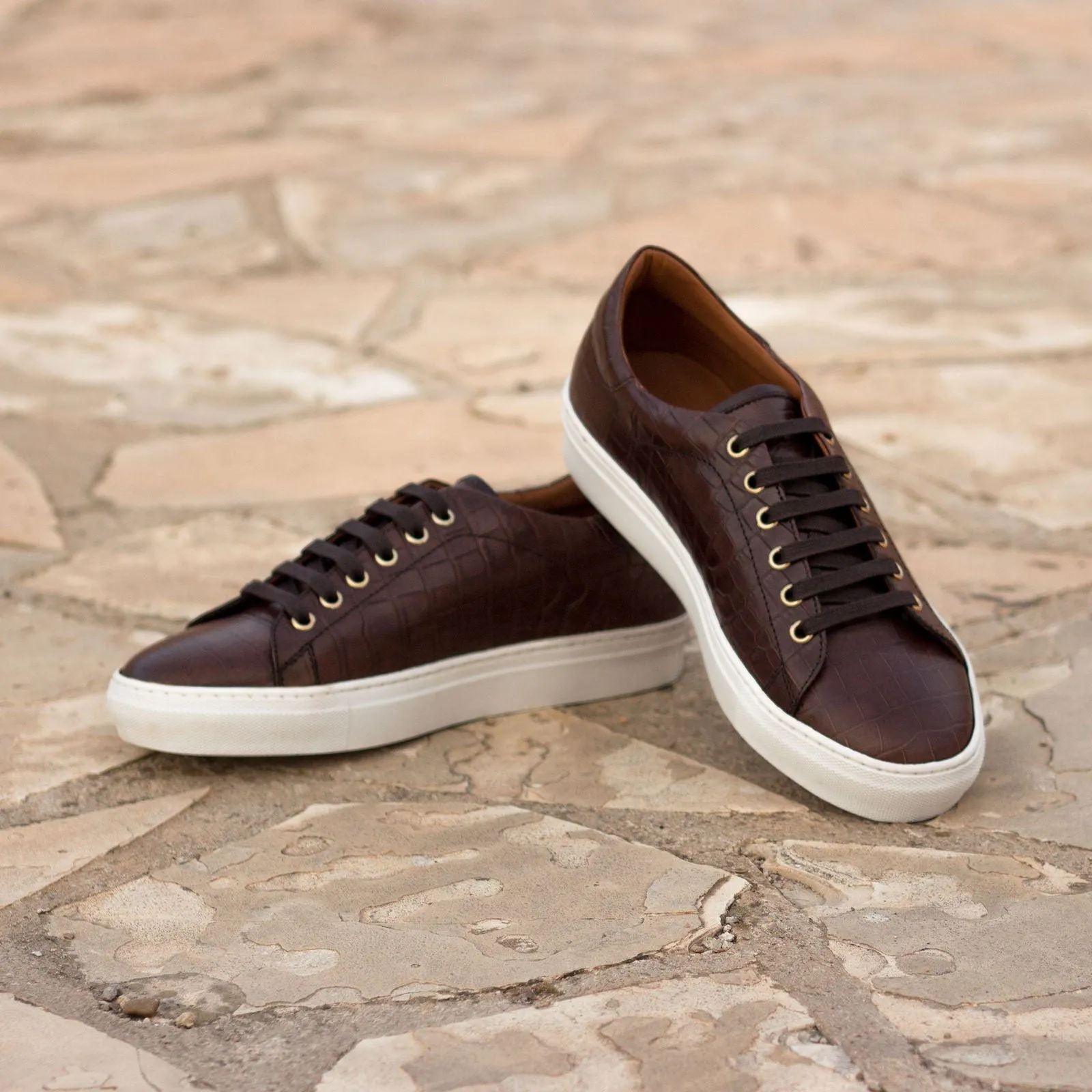 Men's Leather Trainers Wide Plus Size Brown 3188