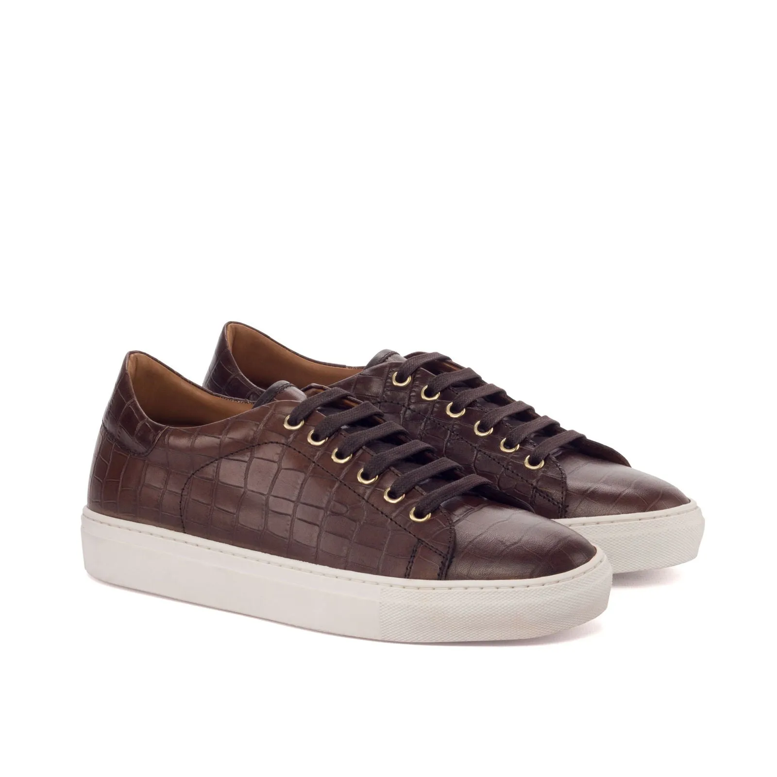 Men's Leather Trainers Wide Plus Size Brown 3188