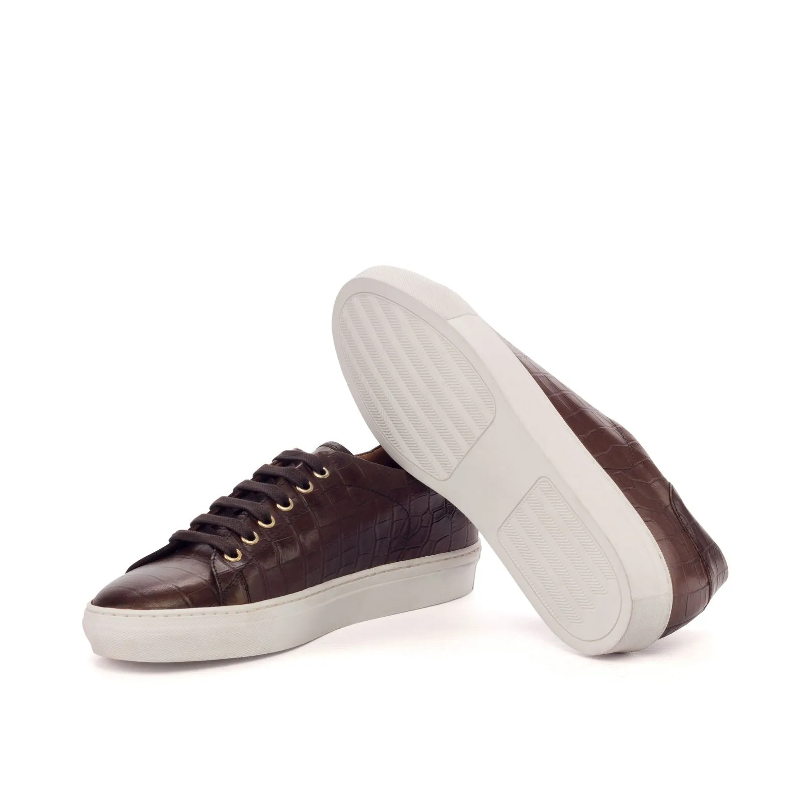Men's Leather Trainers Wide Plus Size Brown 3188