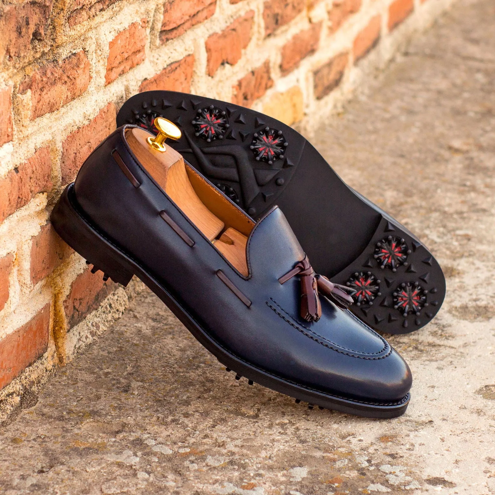 Men's Loafer Golf Leather Shoes Wide Plus Size Blue Dark Brown 4391