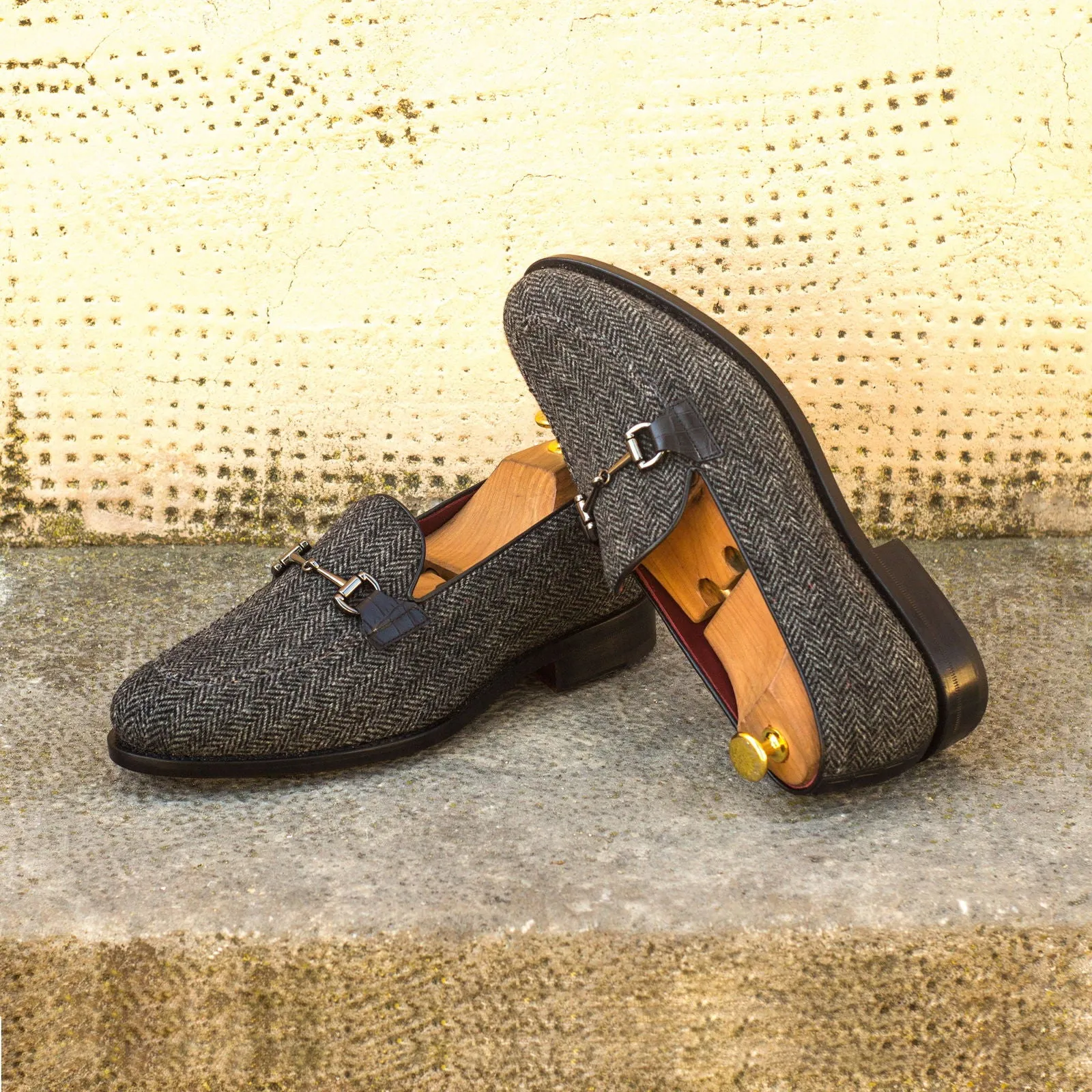 Men's Loafer Leather Shoes Goodyear Welt Wide Plus Size Black Grey 4335
