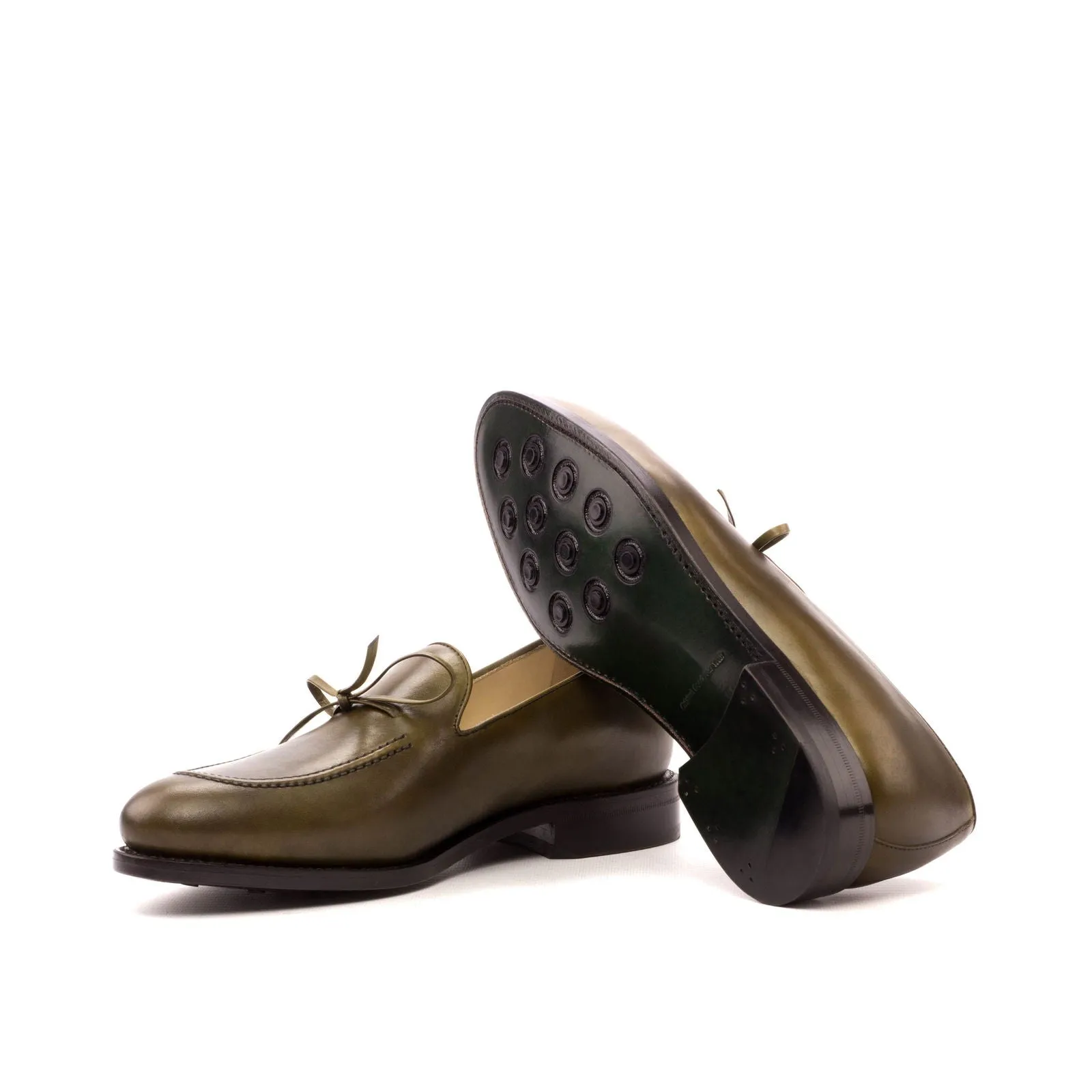 Men's Loafer Leather Shoes Goodyear Welt Wide Plus Size Green 3534