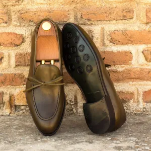 Men's Loafer Leather Shoes Goodyear Welt Wide Plus Size Green 3534
