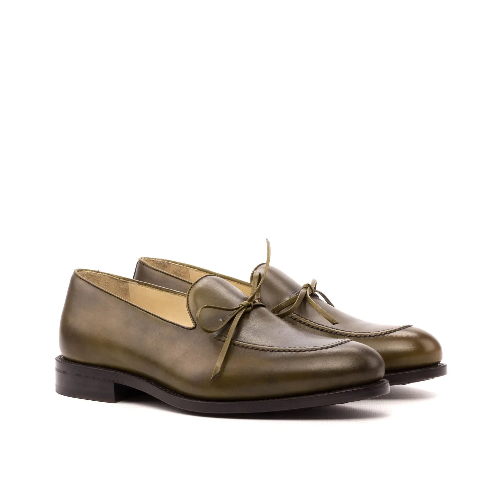 Men's Loafer Leather Shoes Goodyear Welt Wide Plus Size Green 3534