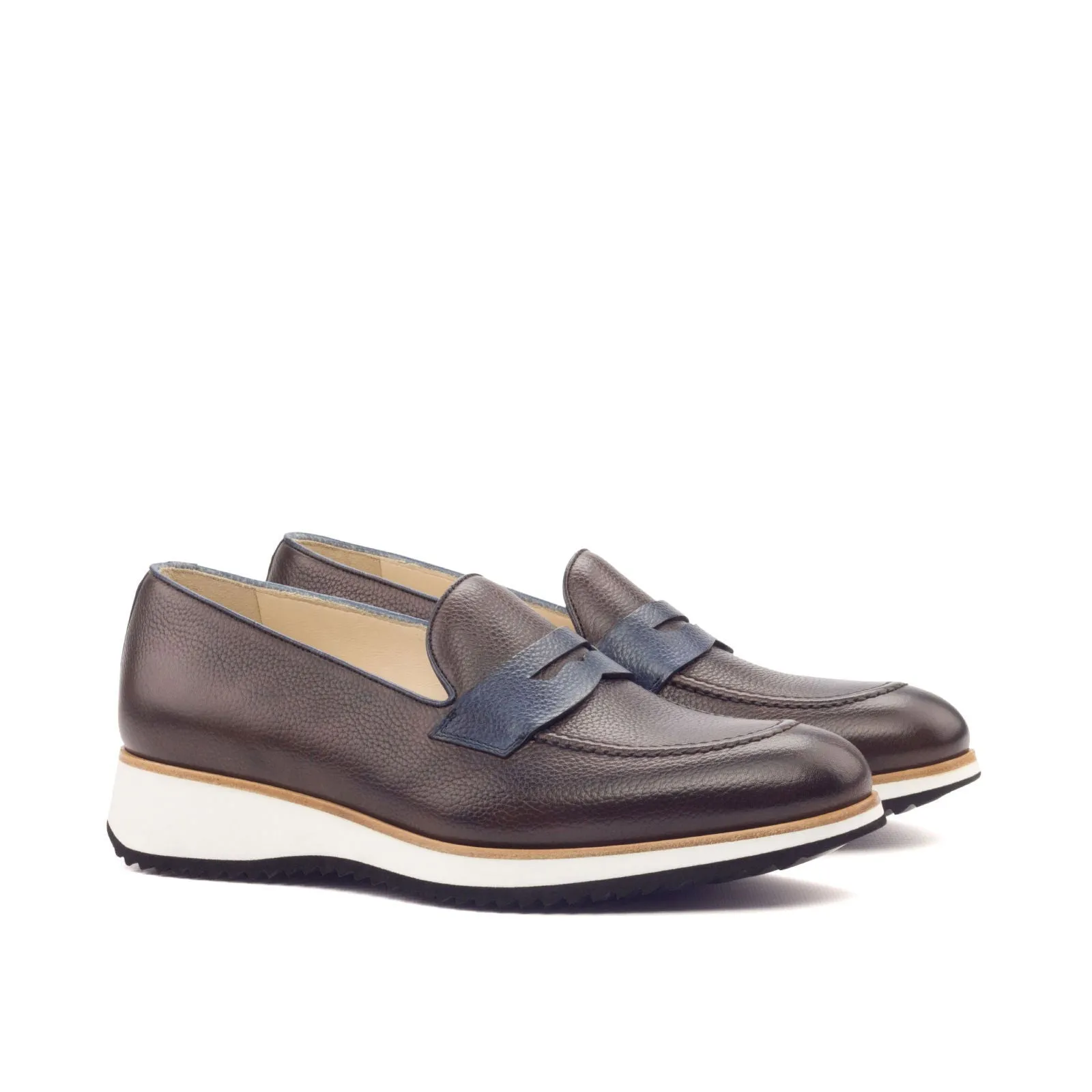 Men's Loafer Leather Shoes Wide Plus Size Dark Brown Blue 3096
