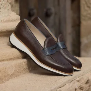 Men's Loafer Leather Shoes Wide Plus Size Dark Brown Blue 3096