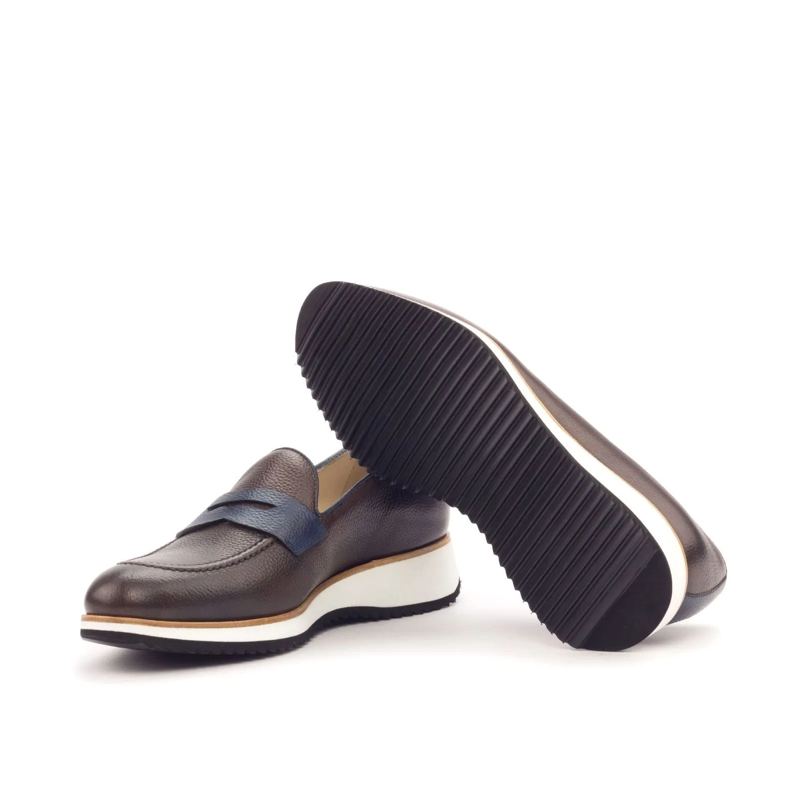 Men's Loafer Leather Shoes Wide Plus Size Dark Brown Blue 3096