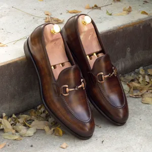 Men's Loafer Shoes Patina Leather Wide Plus Size Brown Dark Brown 2355