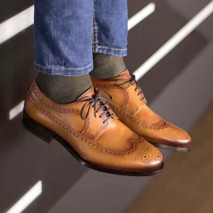 Men's Longwing Blucher Leather Shoes Wide Plus Size 6006