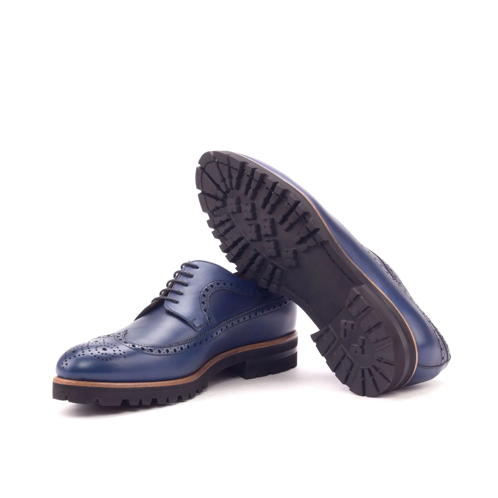 Men's Longwing Blucher Leather Shoes Wide Plus Size Blue 3168