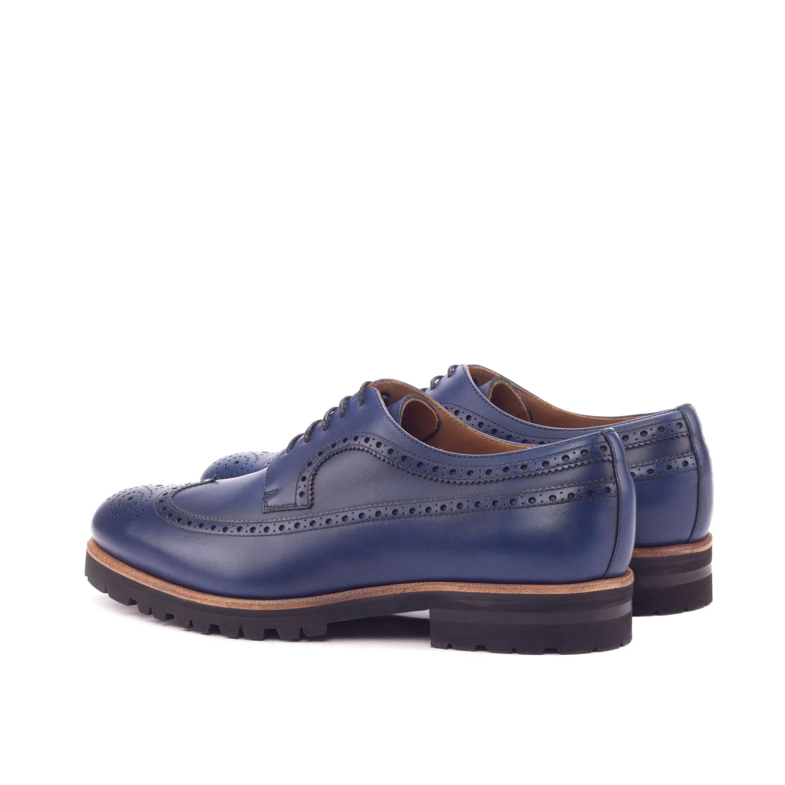 Men's Longwing Blucher Leather Shoes Wide Plus Size Blue 3168