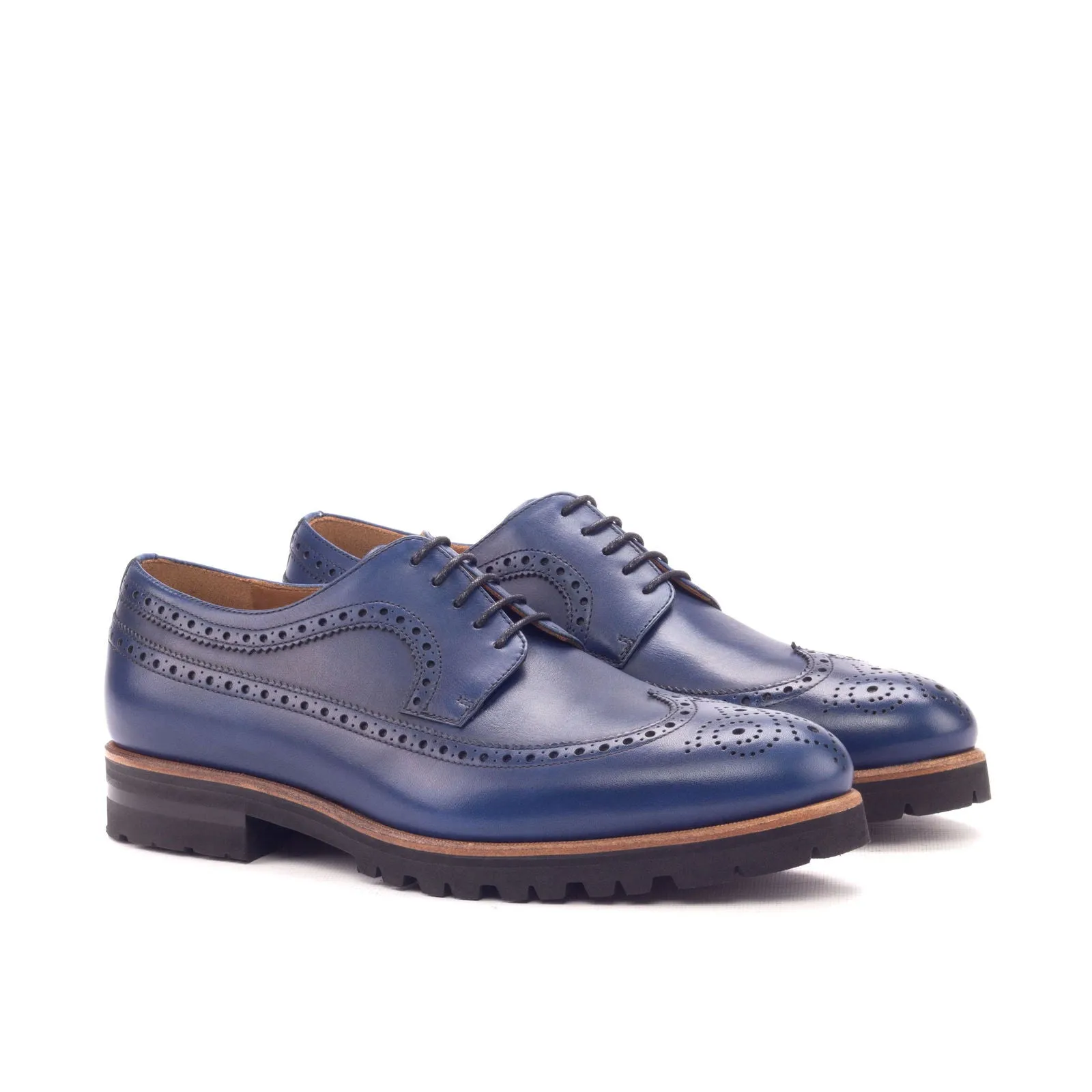Men's Longwing Blucher Leather Shoes Wide Plus Size Blue 3168