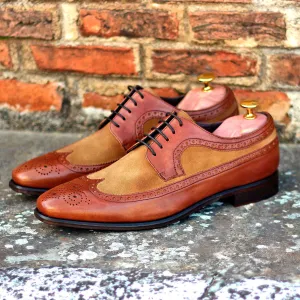 Men's Longwing Blucher Leather Shoes Wide Plus Size Brown 1866