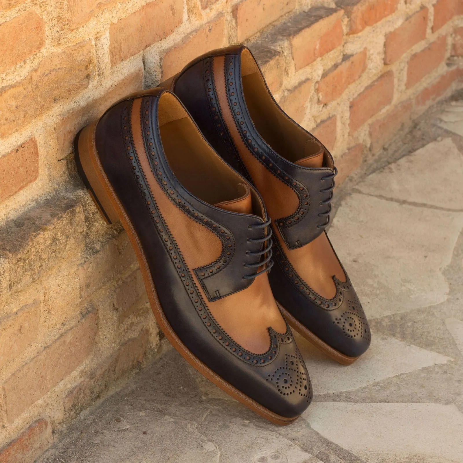 Men's Longwing Blucher Leather Shoes Wide Plus Size Brown Dark Brown 2392