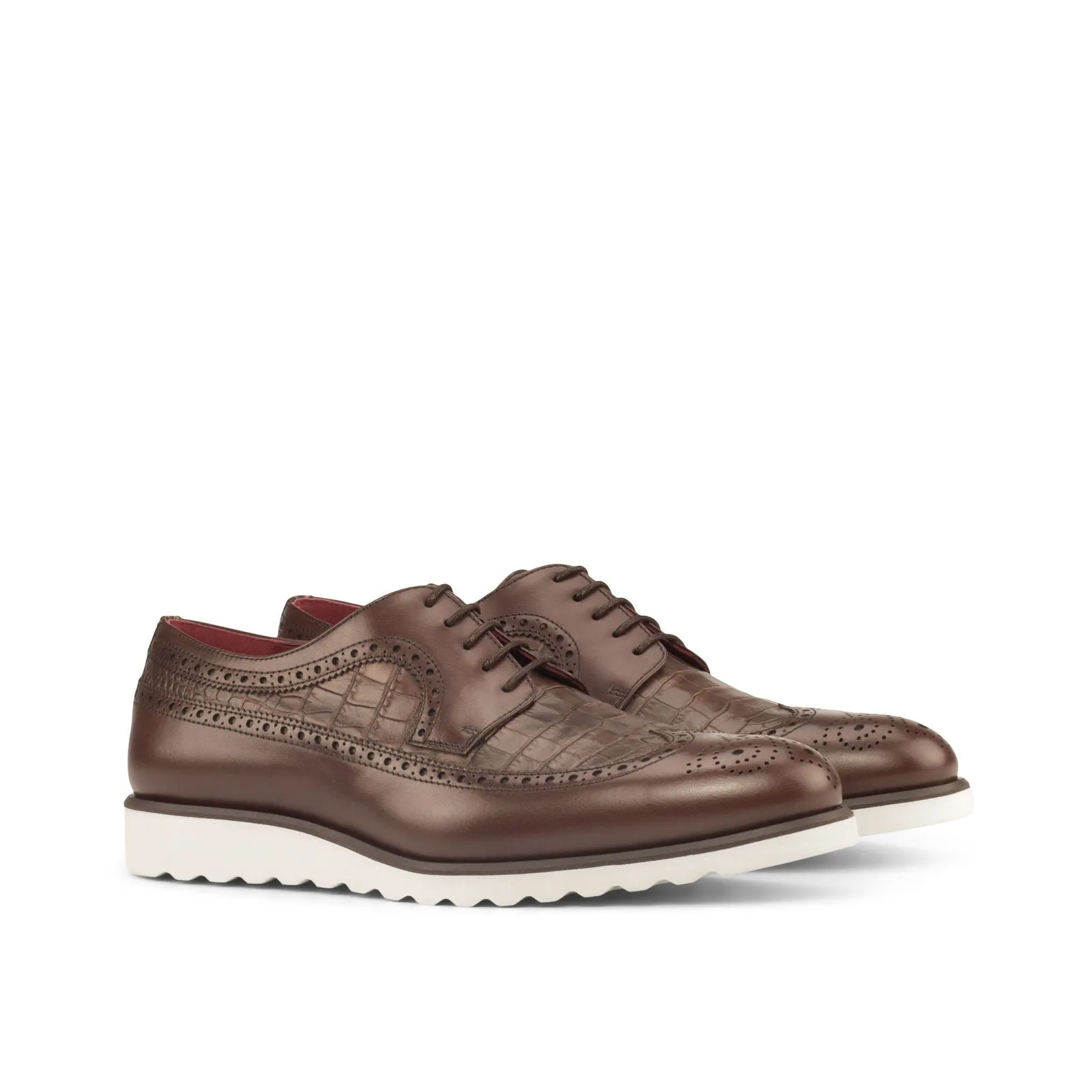 Men's Longwing Blucher Leather Shoes Wide Plus Size Brown Dark Brown 3743
