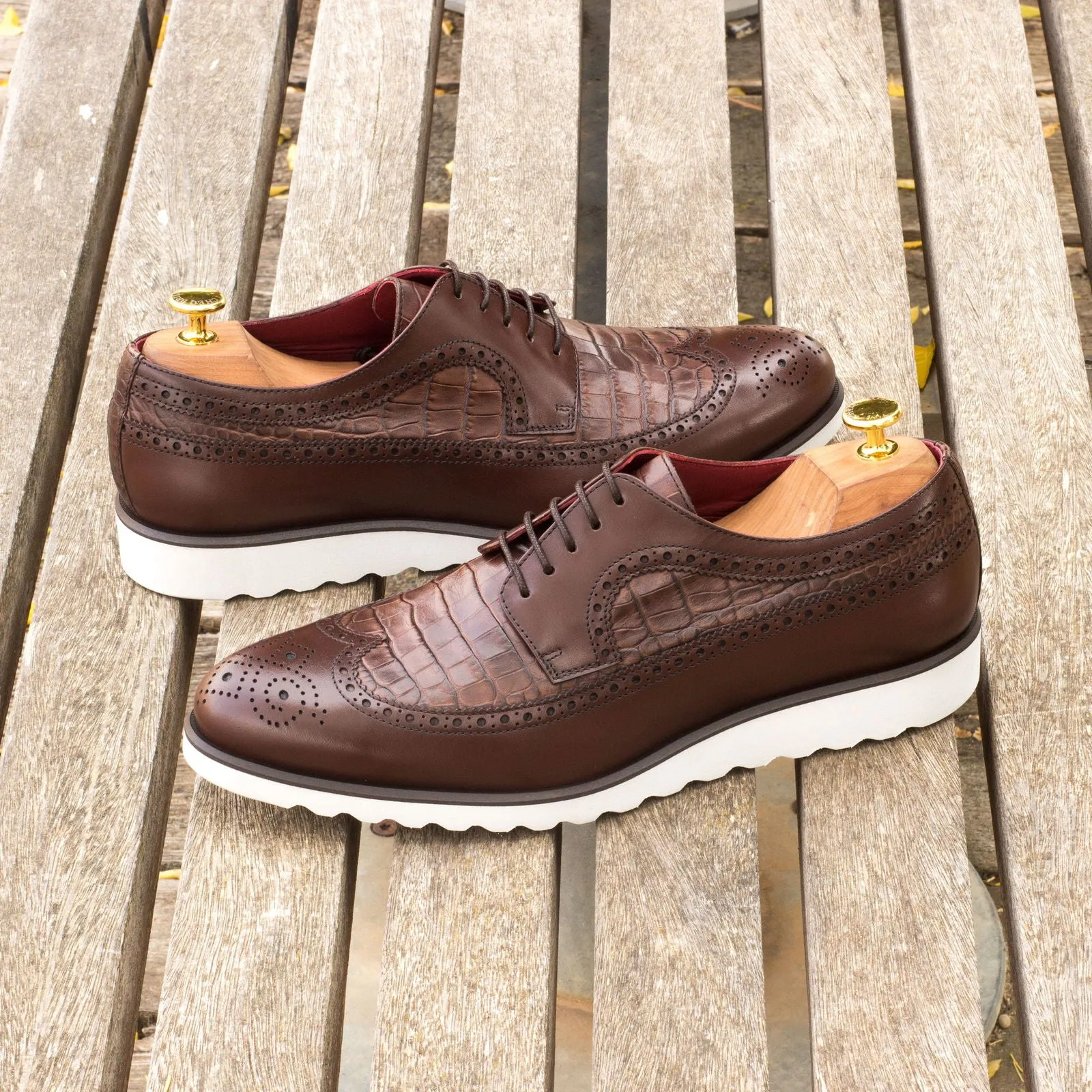 Men's Longwing Blucher Leather Shoes Wide Plus Size Brown Dark Brown 3743