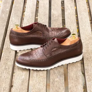 Men's Longwing Blucher Leather Shoes Wide Plus Size Brown Dark Brown 3743