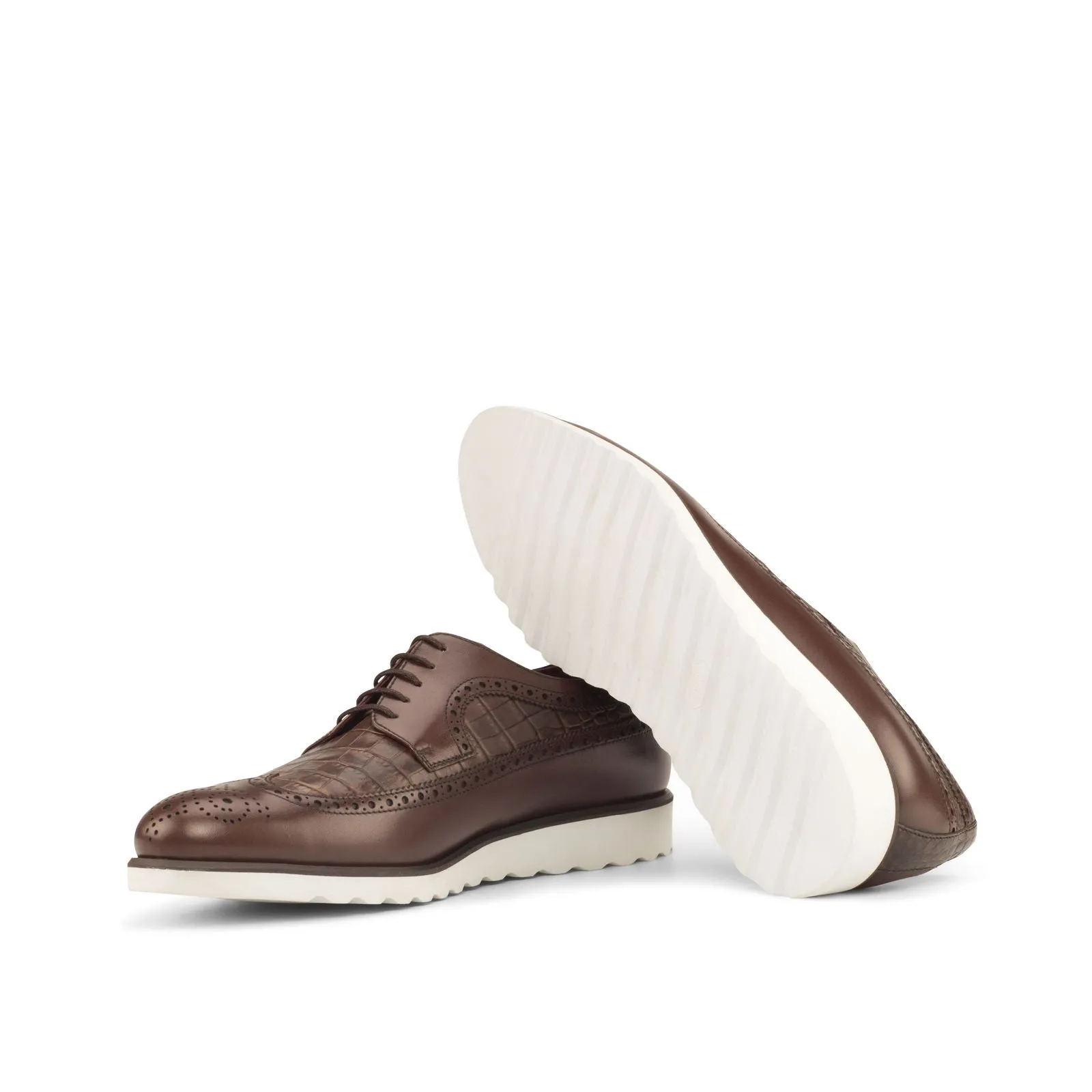 Men's Longwing Blucher Leather Shoes Wide Plus Size Brown Dark Brown 3743
