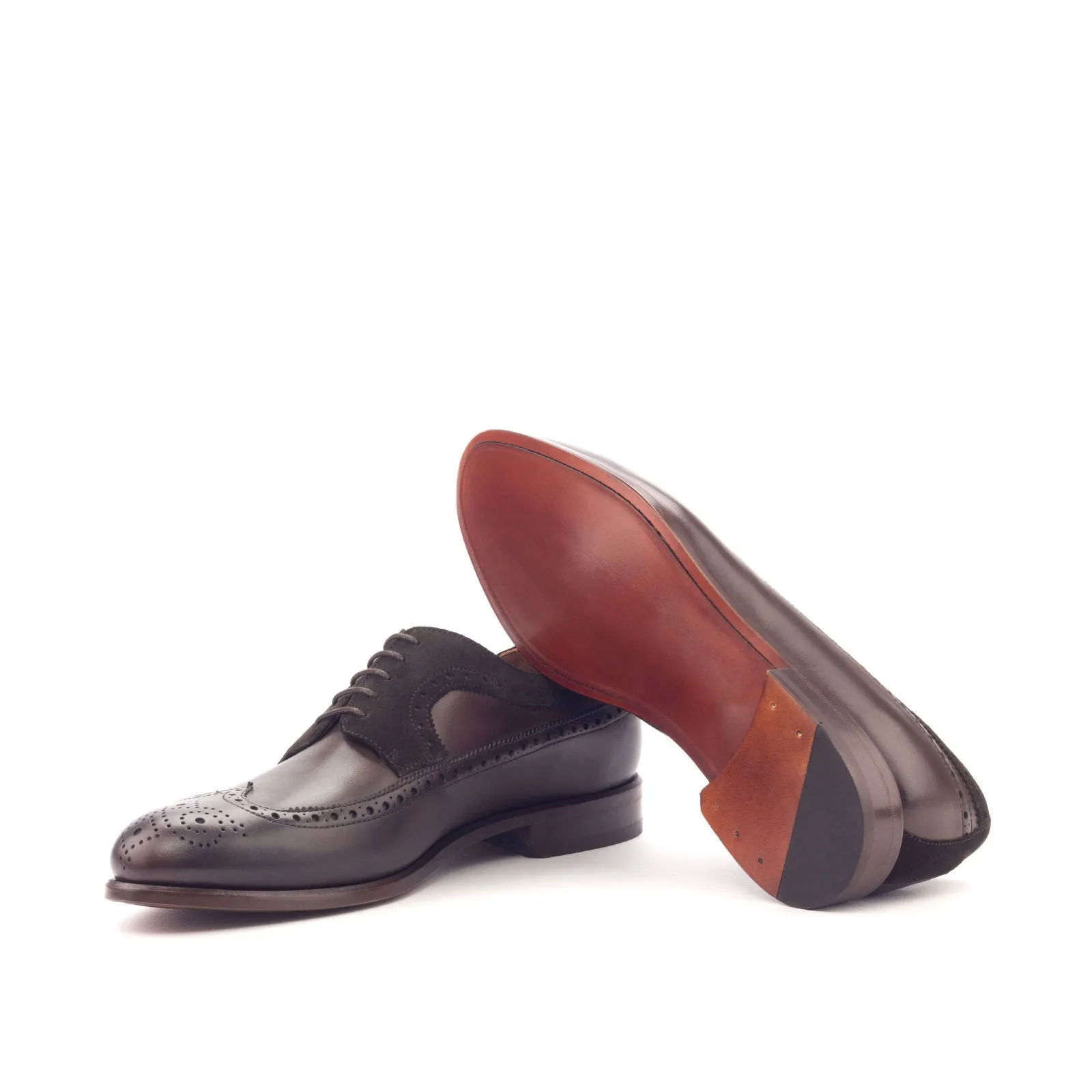 Men's Longwing Blucher Leather Shoes Wide Plus Size Dark Brown 3131