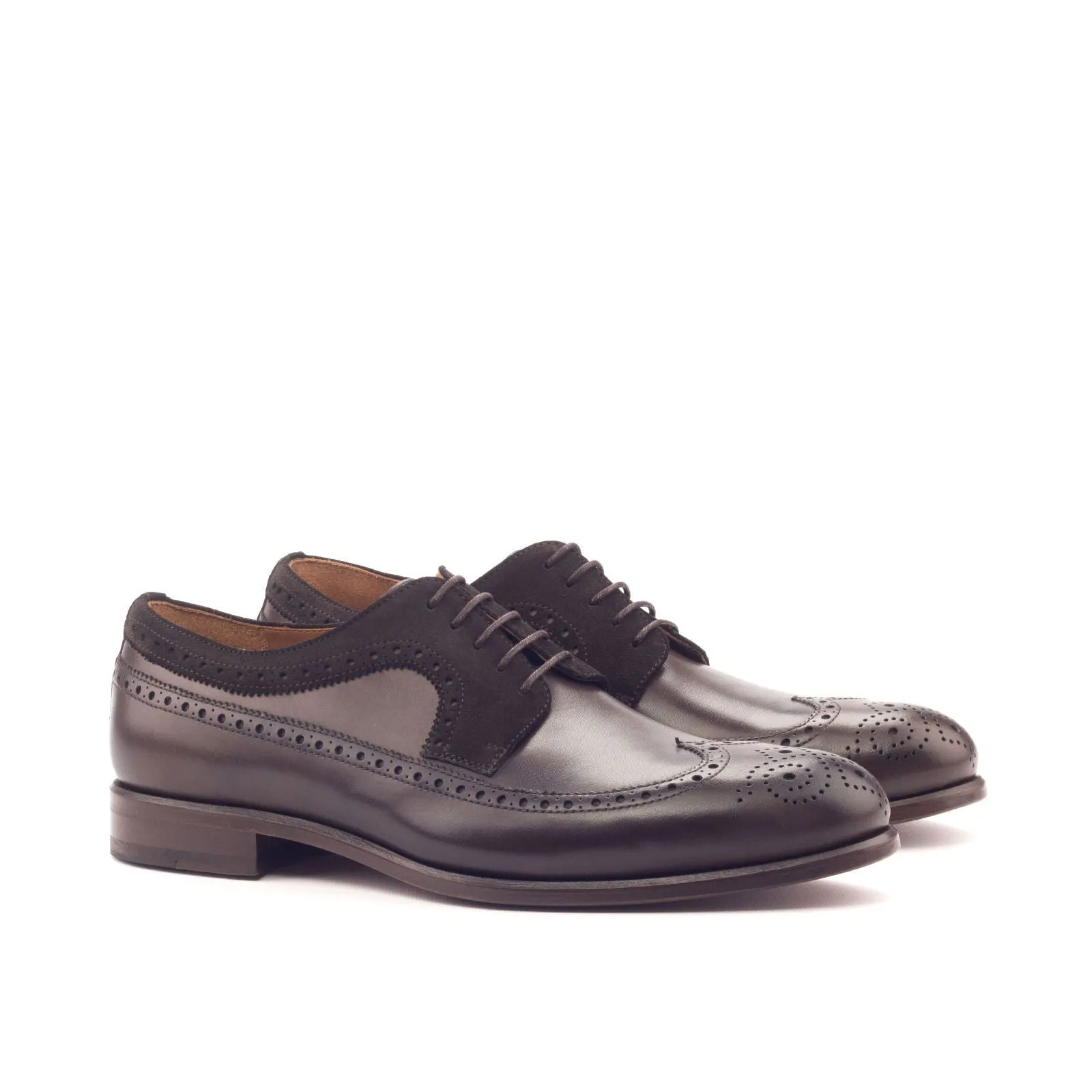 Men's Longwing Blucher Leather Shoes Wide Plus Size Dark Brown 3131