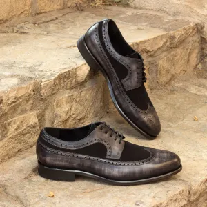 Men's Longwing Blucher Shoes Patina Leather Wide Plus Size Black Grey 2350